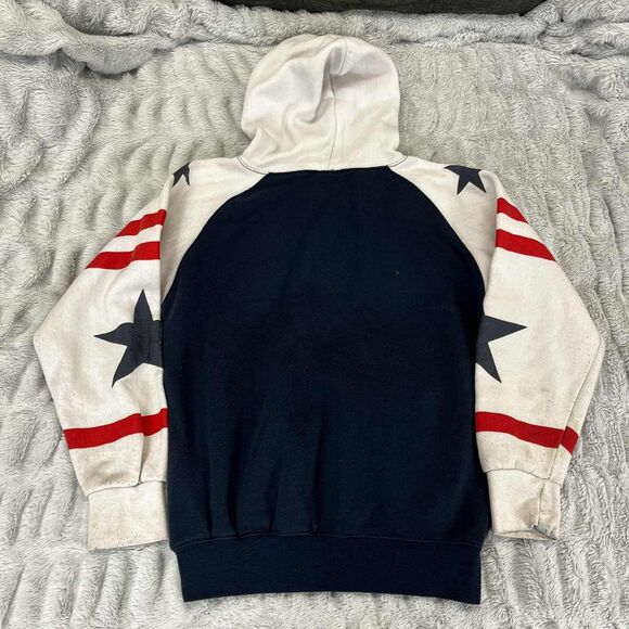 Hoodie Men’s Small USA Washington DC Flag Stars Stripes Patriotic Vintage Stains - Picture 2 of 10
